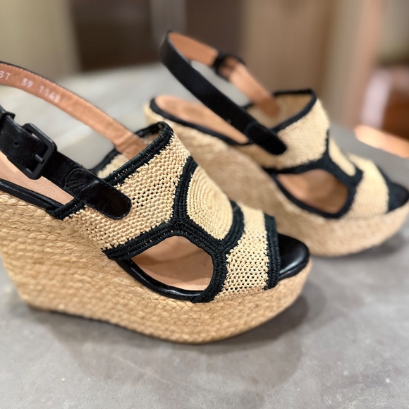 Robert Clergerie Raffia Espadrille Platform Wedge Sandal, Size 37 - Picture 3 of 12